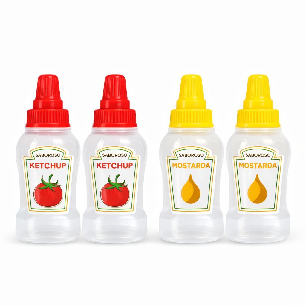 Kit Mini Bisnaga para Molho Ketchup e Mostarda com 4 unidades em Oferta na Shopee