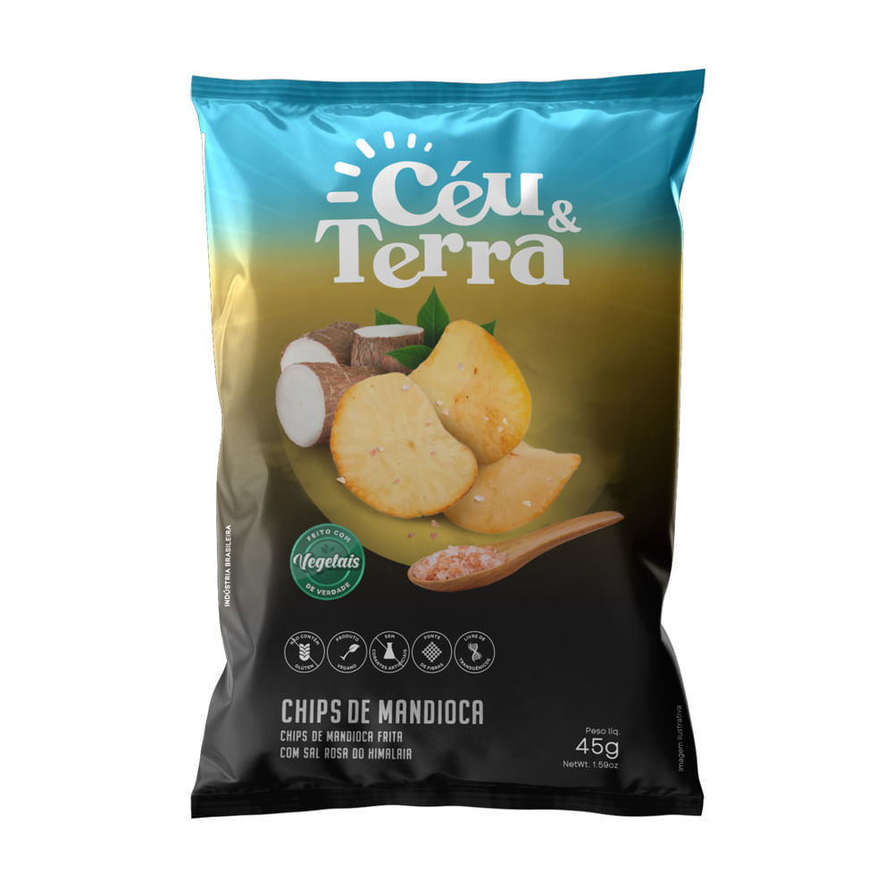 Chips de Mandioca Céu & Terra com Sal Rosa do Himalaia 45g em Oferta na Shopee