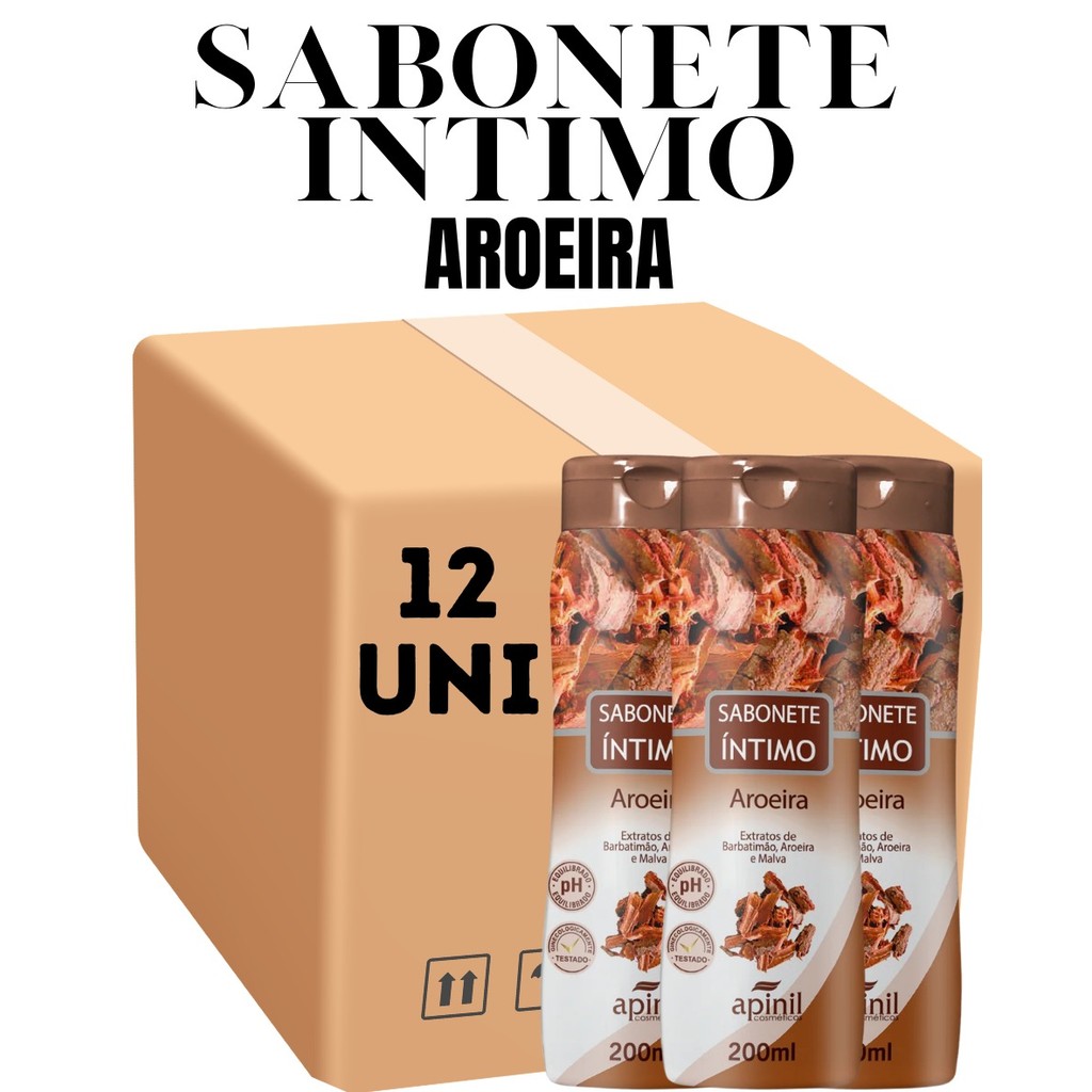 Kit 12  Unidades Sabonete Íntimo Feminino Aroma de Aroeira 200ml Apinil