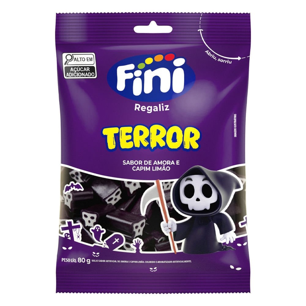 Bala Fini Regaliz Terror Sabor Amora e Capim Limão 80g em Oferta na Shopee