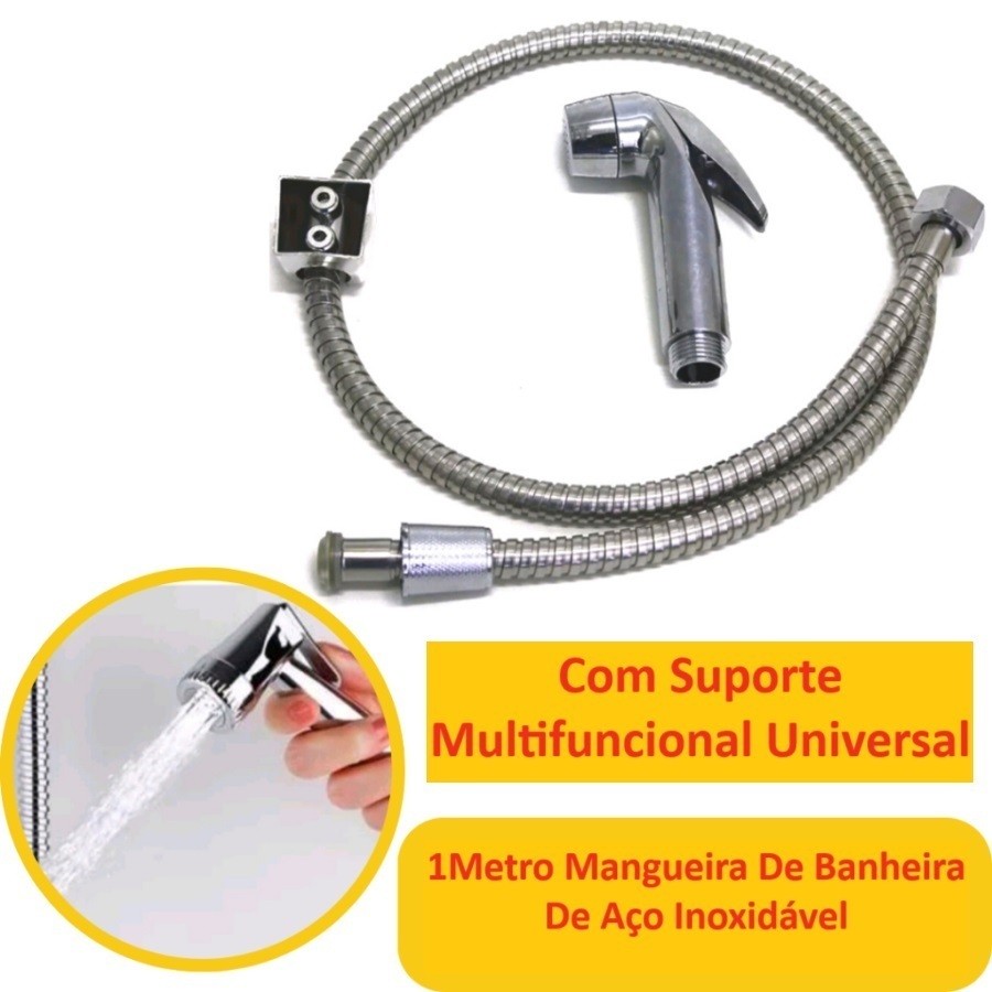 Ducha Higiênica Chuveirinho Com Mangueira De 1M Para Banho Aço Inoxidável Com Suporte De Banheiro