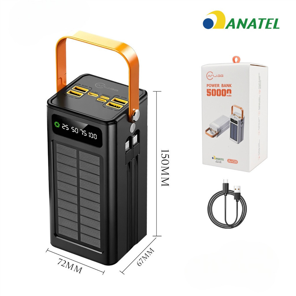 Carregamento solar com cabo, banco de energia portátil de grande capacidade, 50000mAh ming em Oferta na Shopee