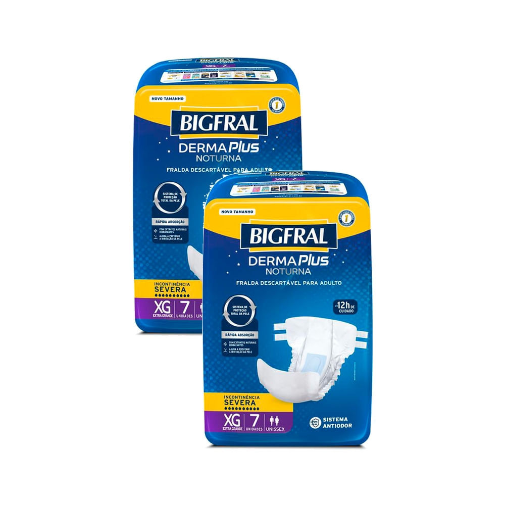 Kit 2 Fralda Geriátrica Bigfral Derma Plus Noturna Unissex Tamanho XG com 7 Unidades em Oferta na Shopee
