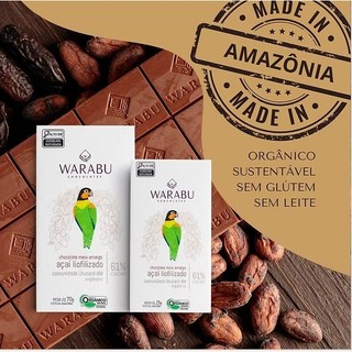KIT 2 UNID. CHOCOLATE VEGANO ORGÂNICO AÇAÍ LIOFILIZADO 61% CACAU 25g