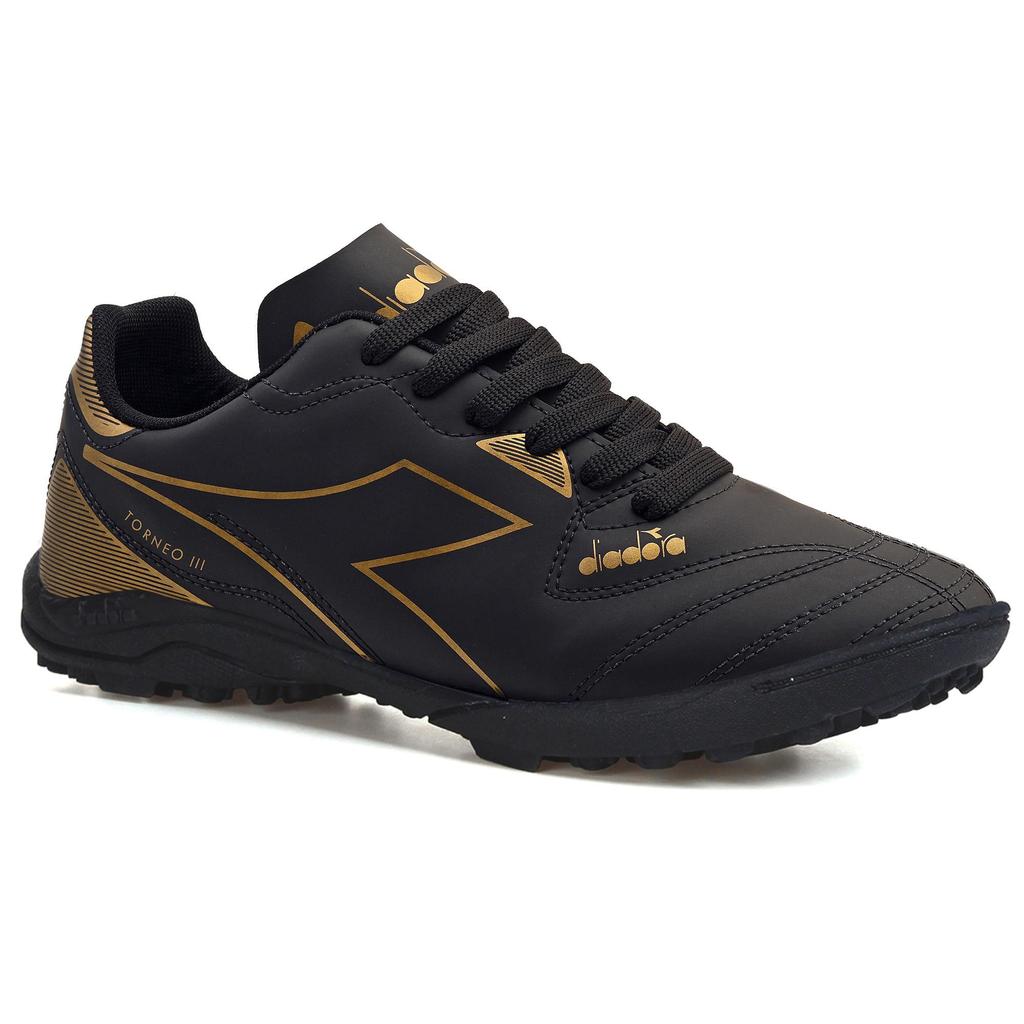 Chuteira Unissex Diadora Torneo III Society Preto e Dourado em Oferta na Shopee