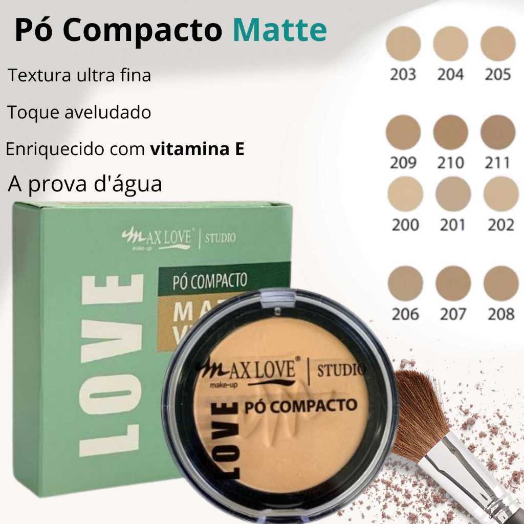 PÓ COMPACTO MATTE À PROVA D’ÁGUA MAX LOVE 10G  ALTA COBERTURA E LONGA DURAÇÃO Top Lançamento 2026