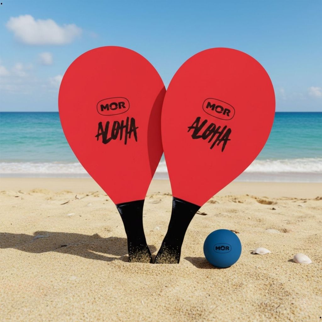Kit 2 Raquetes de Frescobol Mor Aloha + Bolinha – Madeira Revestida para Praia e Lazer