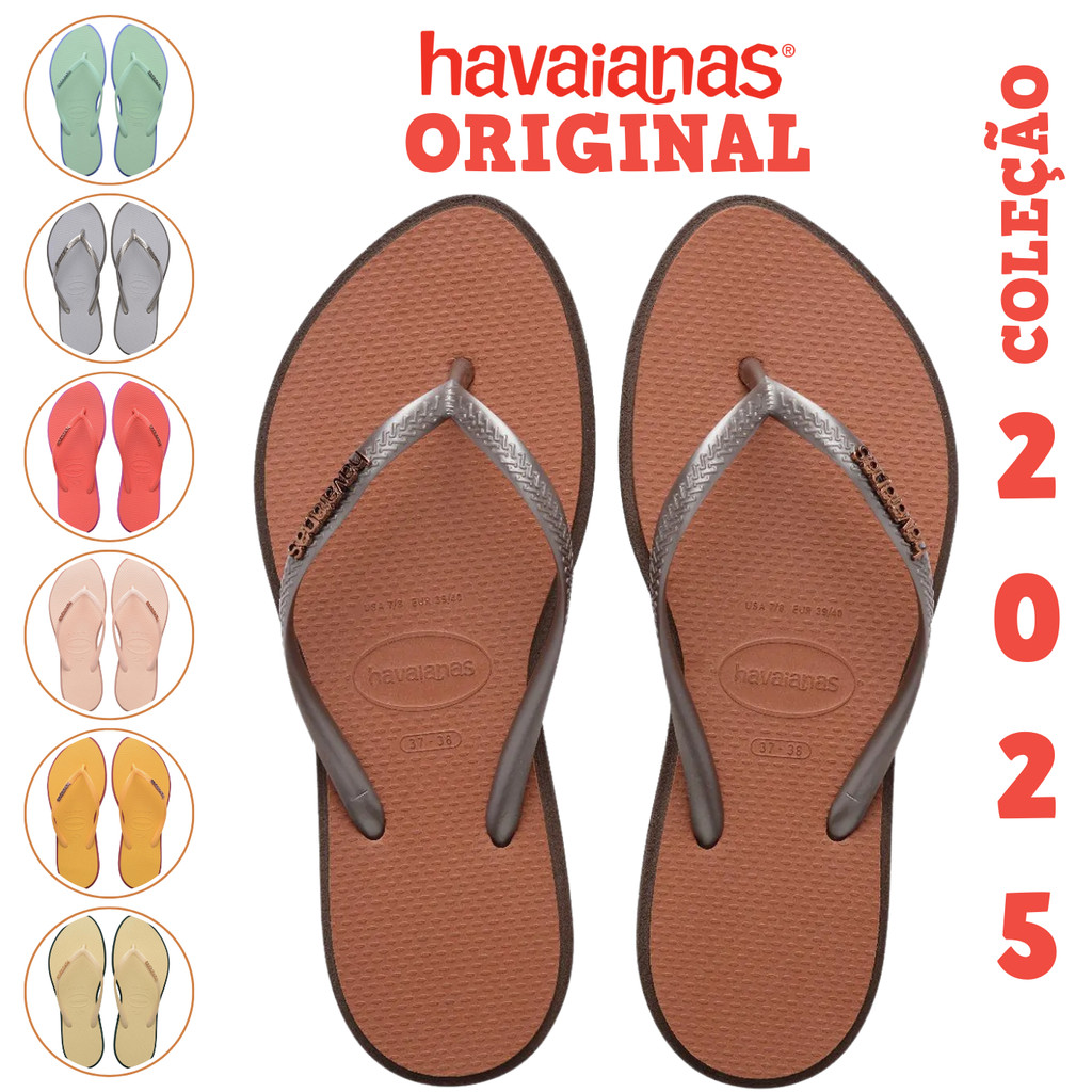 Chinelo Havaianas Slim Point Bico Fino Pontudo Logo Metálico Fininha Encardida Coleção em Oferta na Shopee