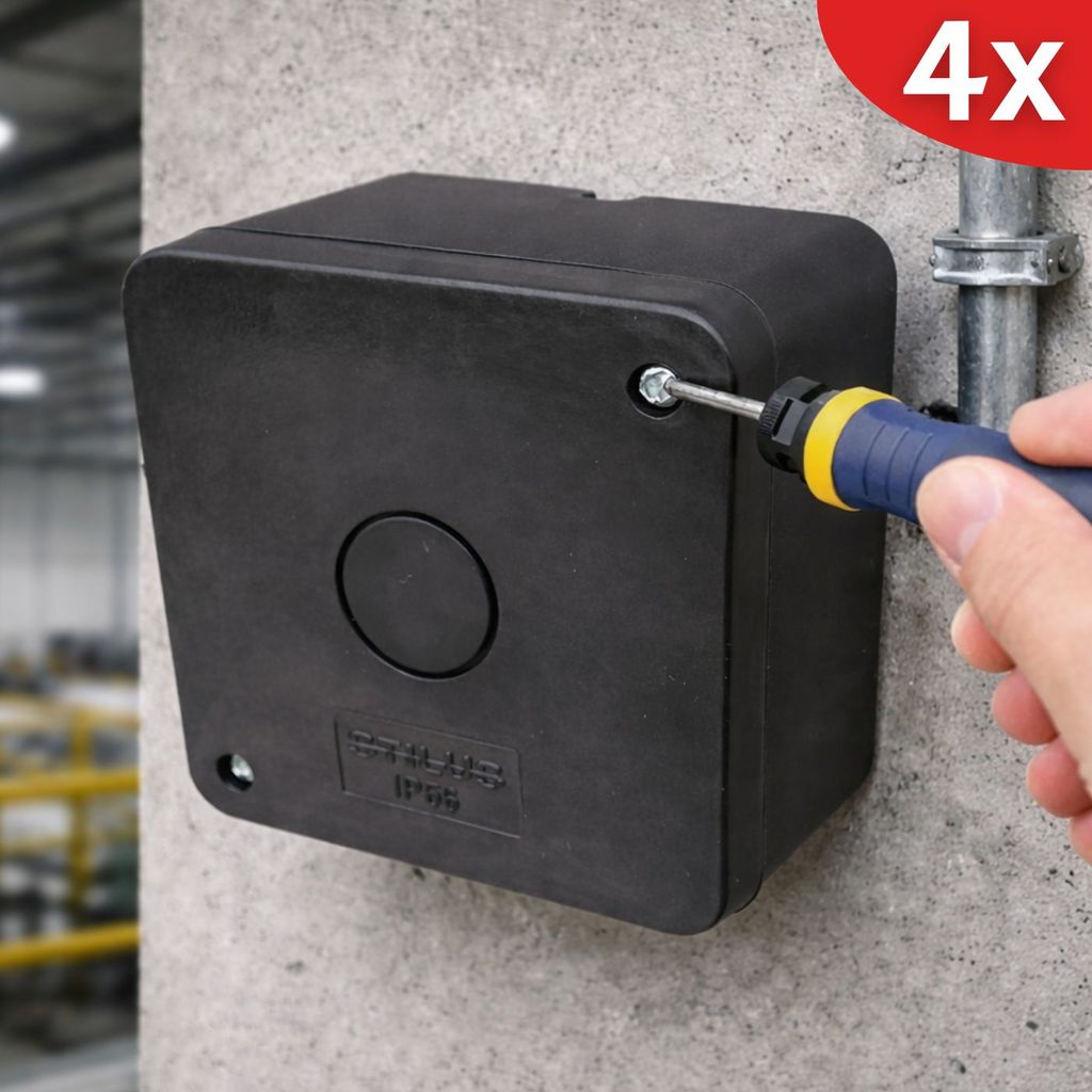 KIT 4 Caixa Plástica de Proteção Organizadora Câmera Parafuso C/ Vedação Stilus IP55 Preto