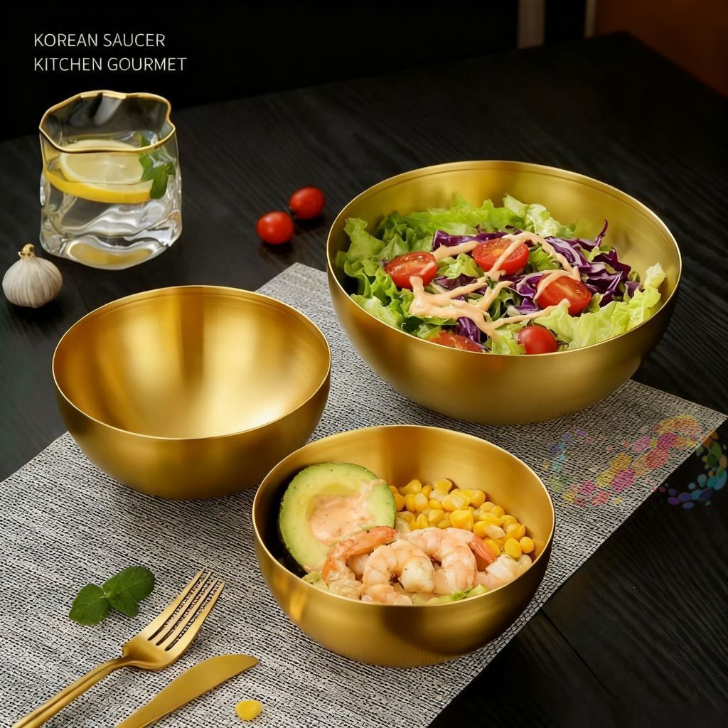 Tigela de Salada em Aço Inoxidável Dourado – Bowl Multiuso Resistente e Elegante