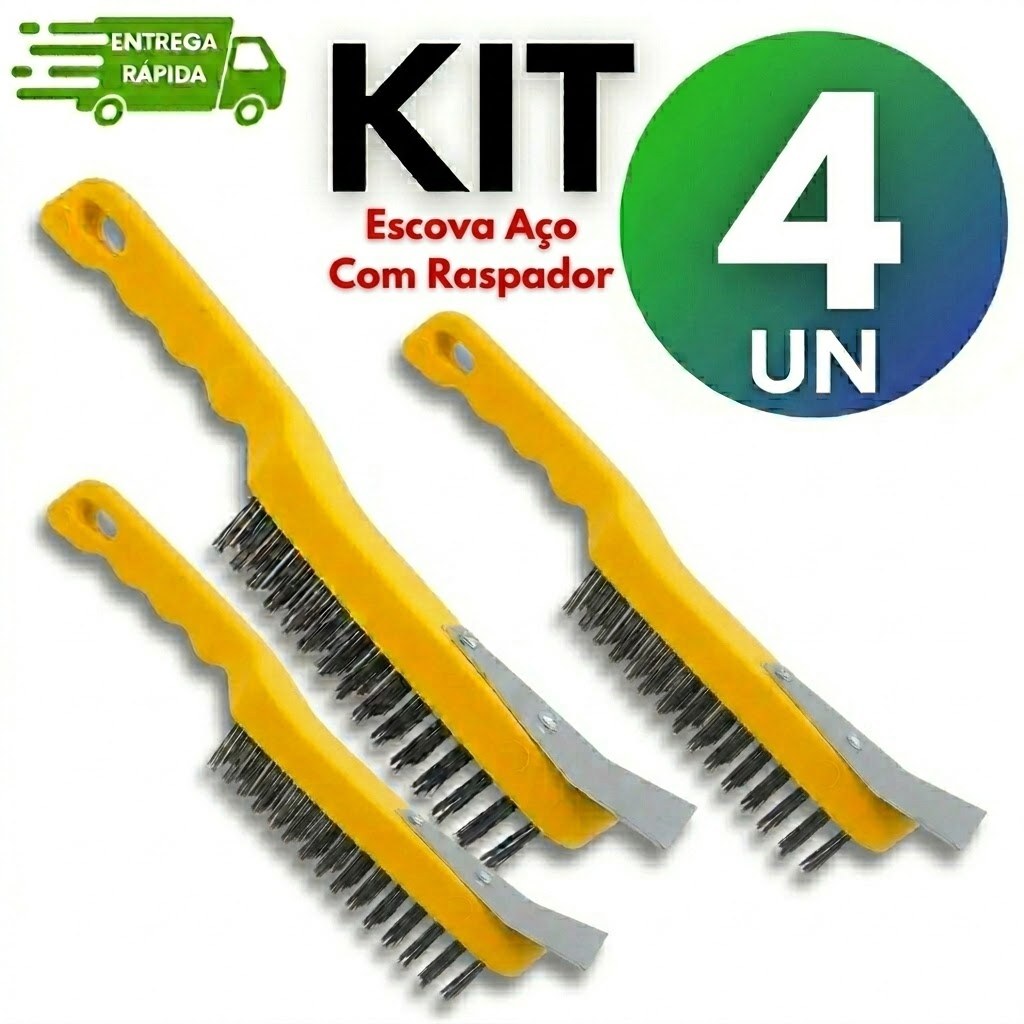 Limpeza de Grelha Escovas de Aço com Raspador e Cabo Plástico