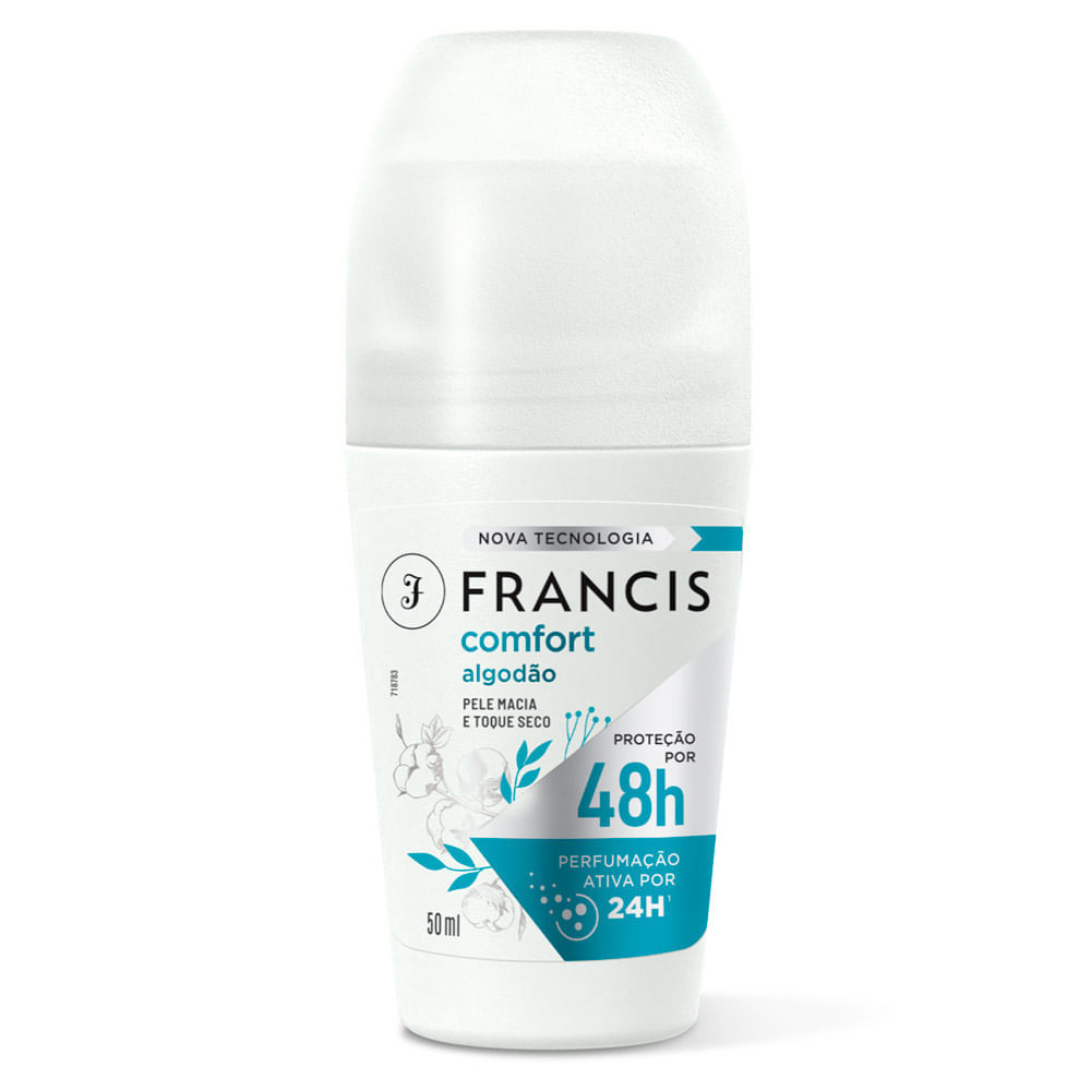 Desodorante Francis Comfort Algodão Roll-on Antitranspirante 48h 50ml em Oferta na Shopee