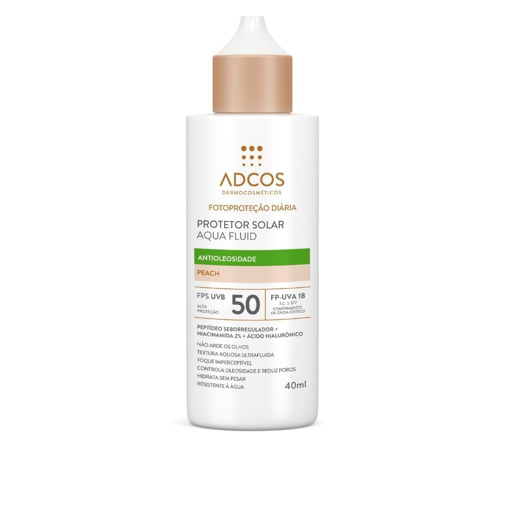 Protetor Solar Adcos Fotoproteção Diária Aqua Fluid Antioleosidade cor Peach FPS 50 com 40ml em Oferta na Shopee