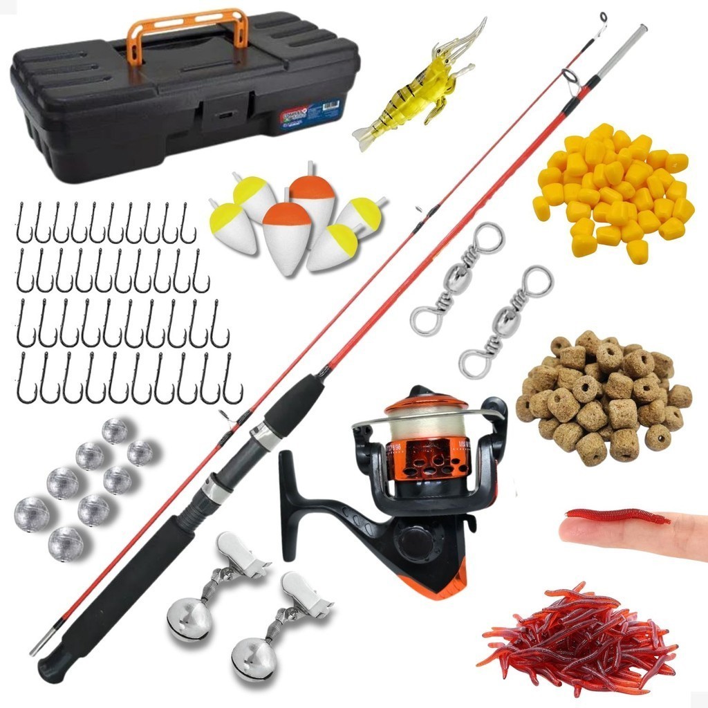 Kit de Pesca Barato Vara 1,20 Fibra Vidro Maciça 14 Lbs + Molinete com Linha Maleta e Acessórios