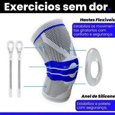 Joelheira Compressão Flexivel 3D Ortopedica Esportiva Anel e Haste Flexivel Treino Alívio Dor Joelho