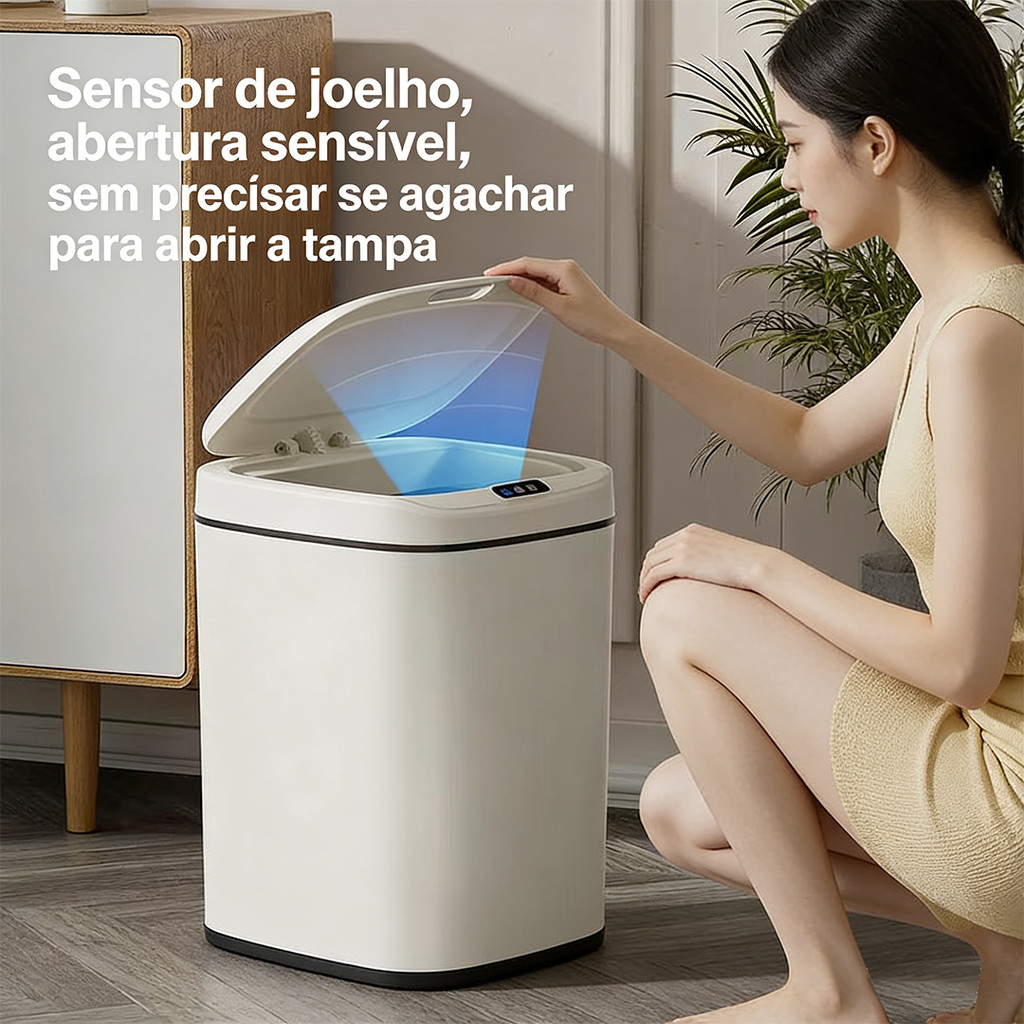 Lixeira Inteligente 14L com Sensor Automático USB Recarregável para Cozinha Banheiro e Escritório