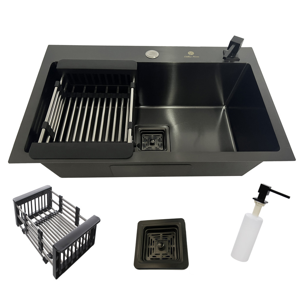 Cuba Gourmet 60x40cm Cozinha Quadrada Aço Inox 304 Preto Acessórios