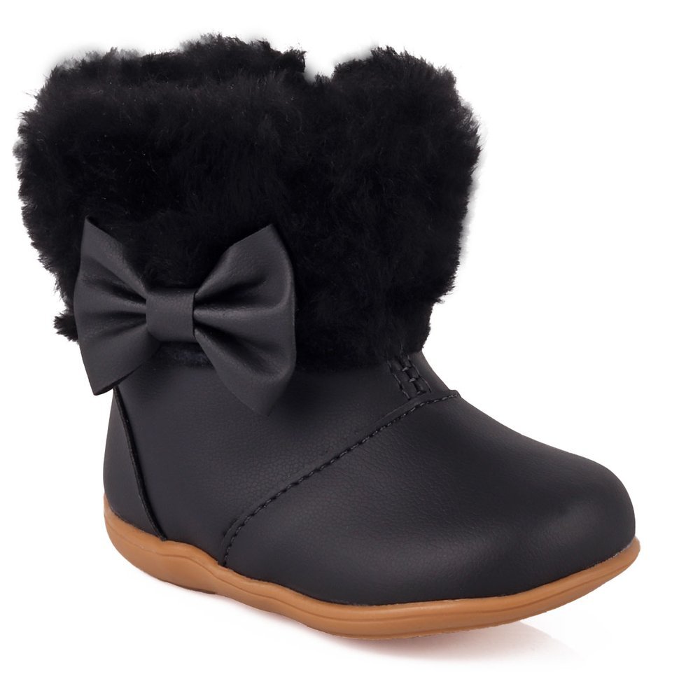 Bota Infantil Menina Bee Happy Docinho Cano Curto com Pelo e Laço - Preto