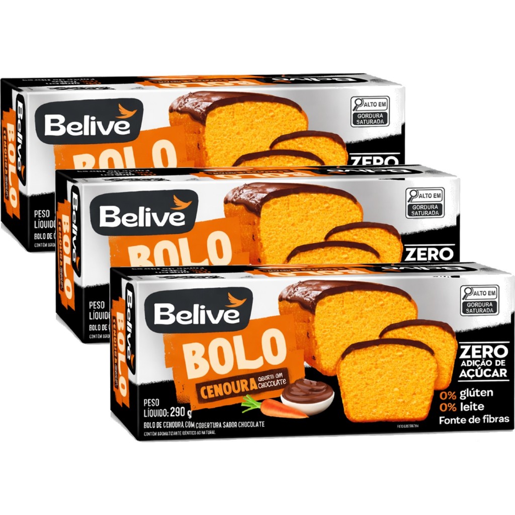 Kit 3 Bolo de Cenoura c/ Chocolate S/ Gluten BELIVE 290g
