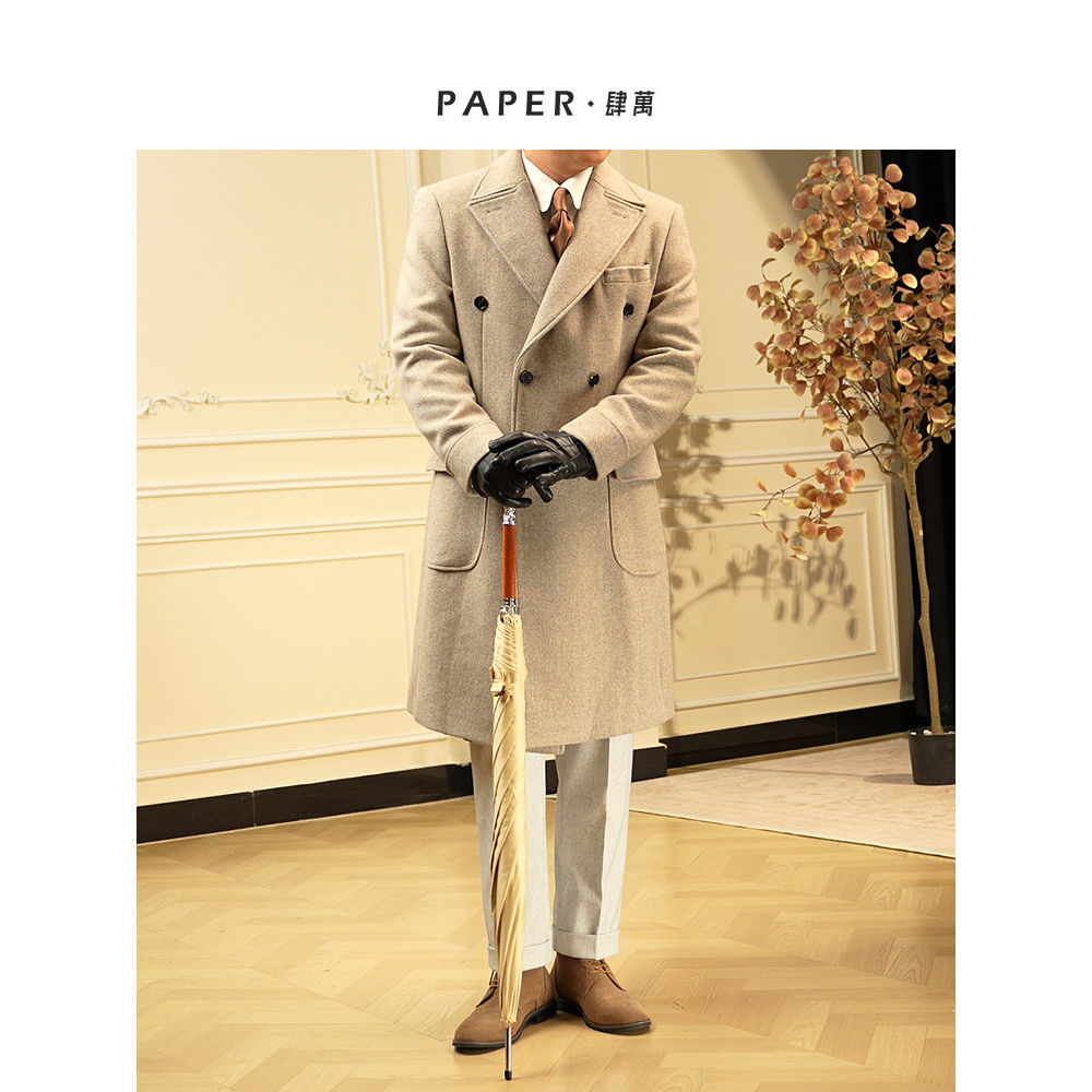 W inverno suave usar lã Polo casaco elegante velho dinheiro duplo Breasted comprimento médio quente Blazer de lã masculi