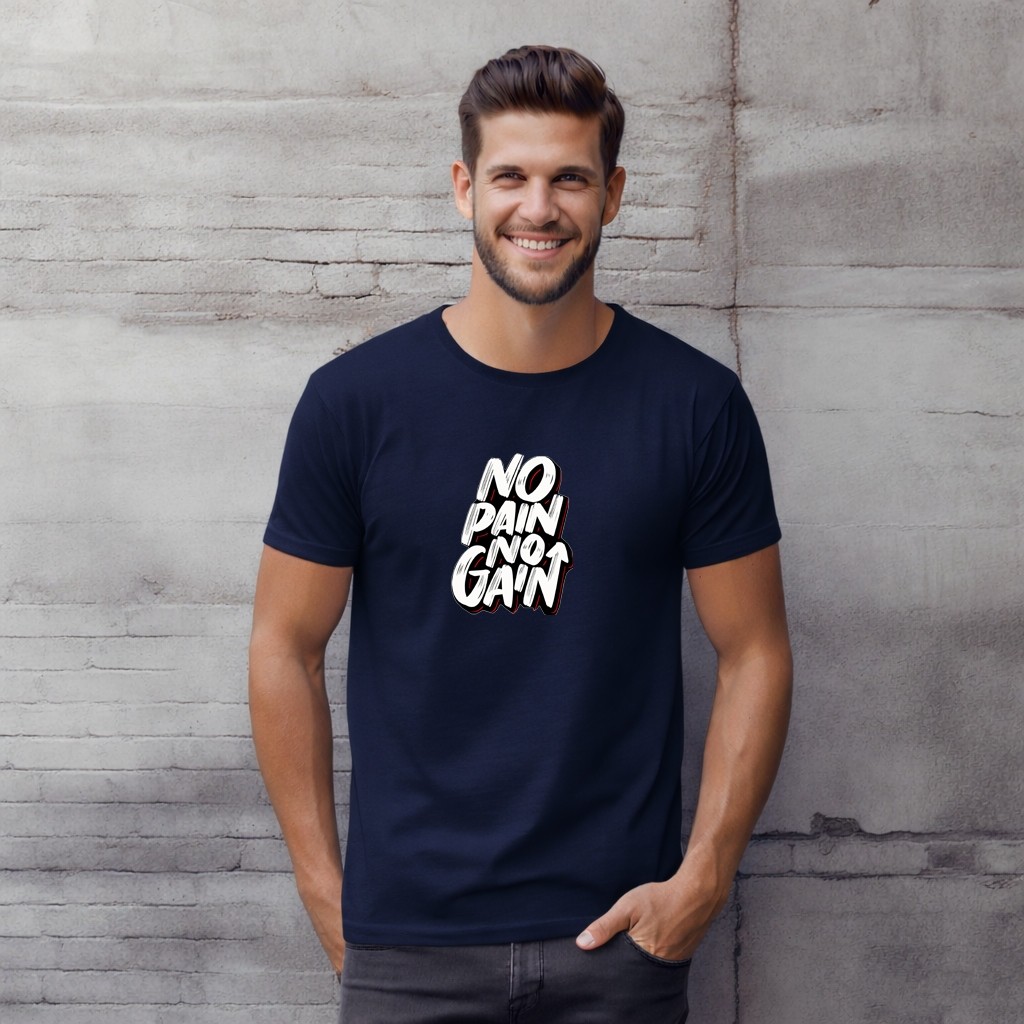 Camiseta Masculina Estampada Básica No Pain No Gain Sem Dor Sem Ganho Frases Varias Cores 100% Algodão