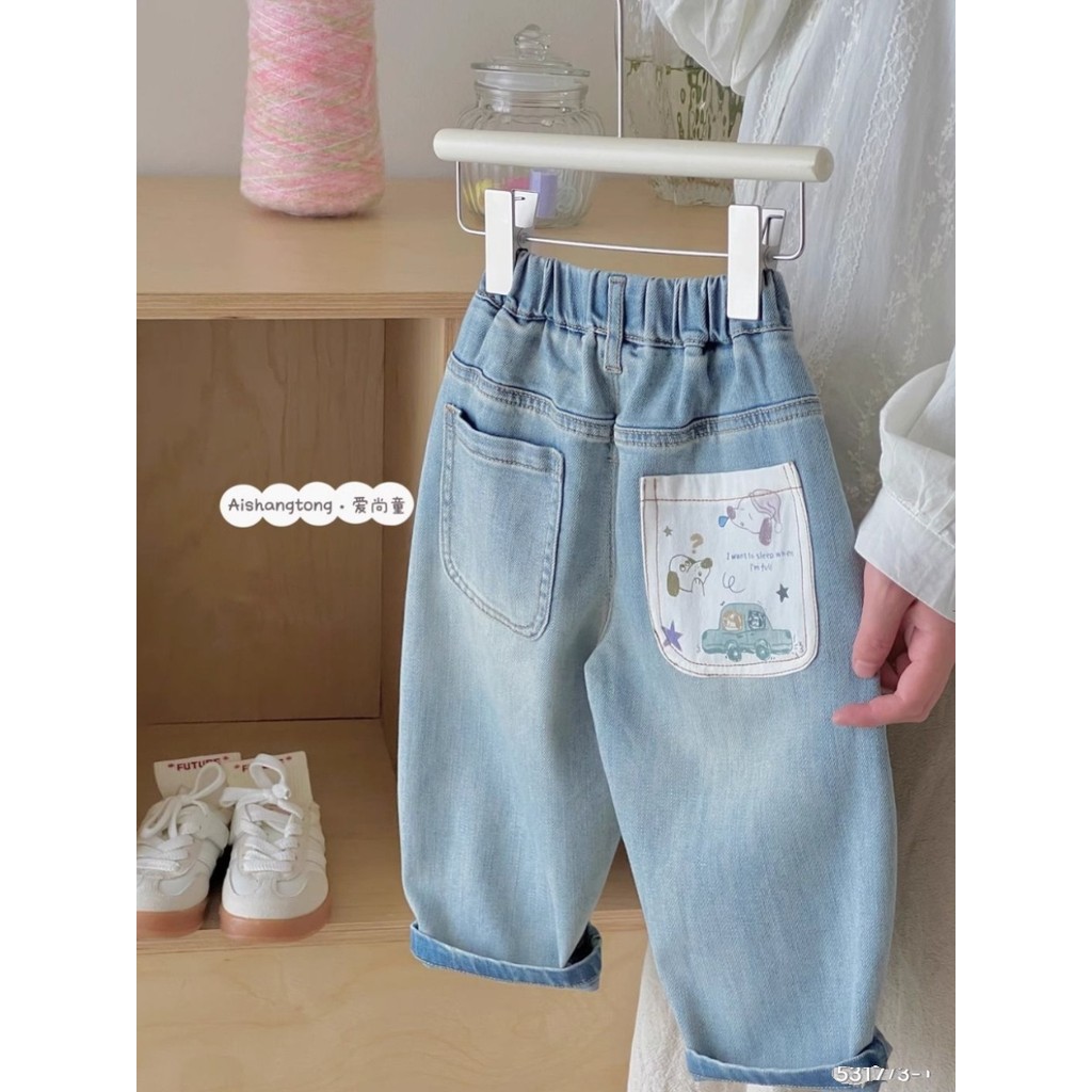 2026 novo estilo. crianças primavera outono estilo ocidental All-Match Jeans macios bebê bonito dos desenhos animados im