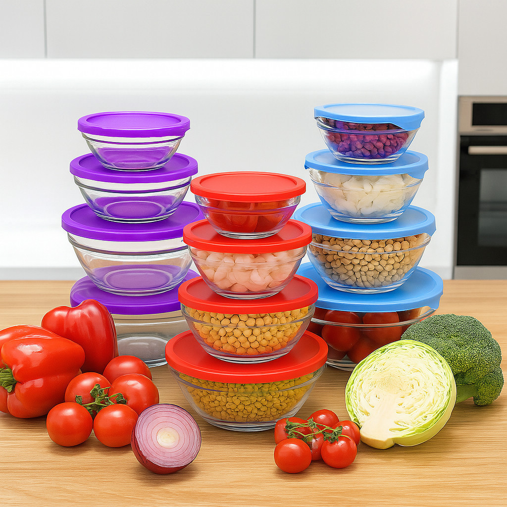 Conjunto 5 potes vidro recipiente marmita tigela guarda fruta conserva cozinha De Achadinho