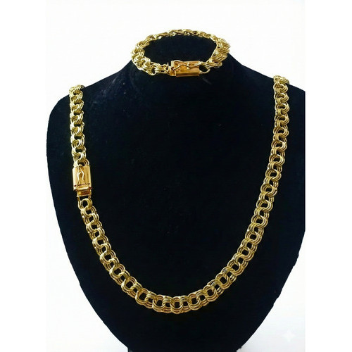 Kit Corrente E Pulseira Moeda Antiga 12mm + Brinde Dourado