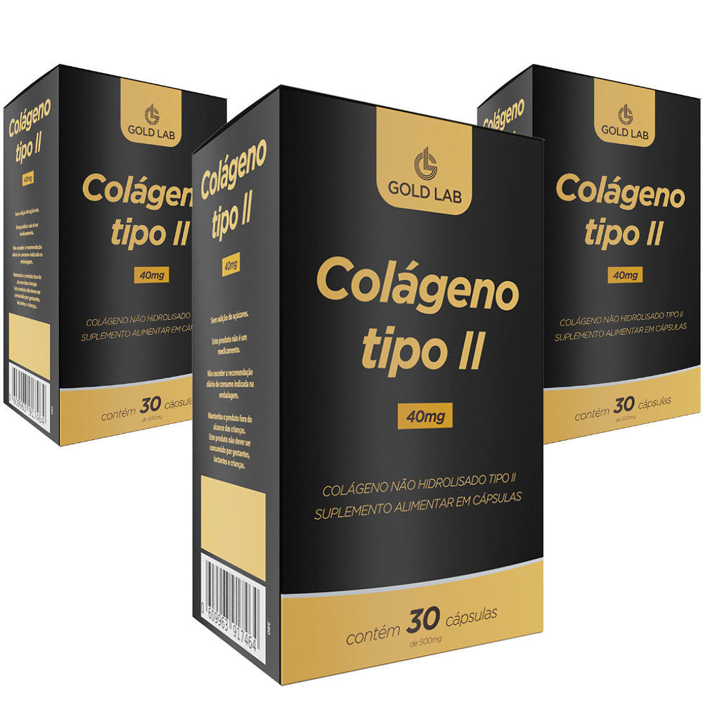 Kit 3 Colágeno Tipo II 30 Cápsulas Gold Lab Suplemento para Articulações e Mobilidade