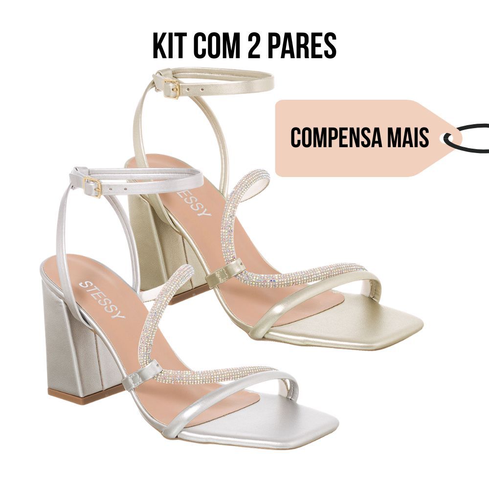 Kit 2 Pares Sandália Feminina Salto Alto Strass Elegante Confortável Leve Festa Luxo Oferta Original