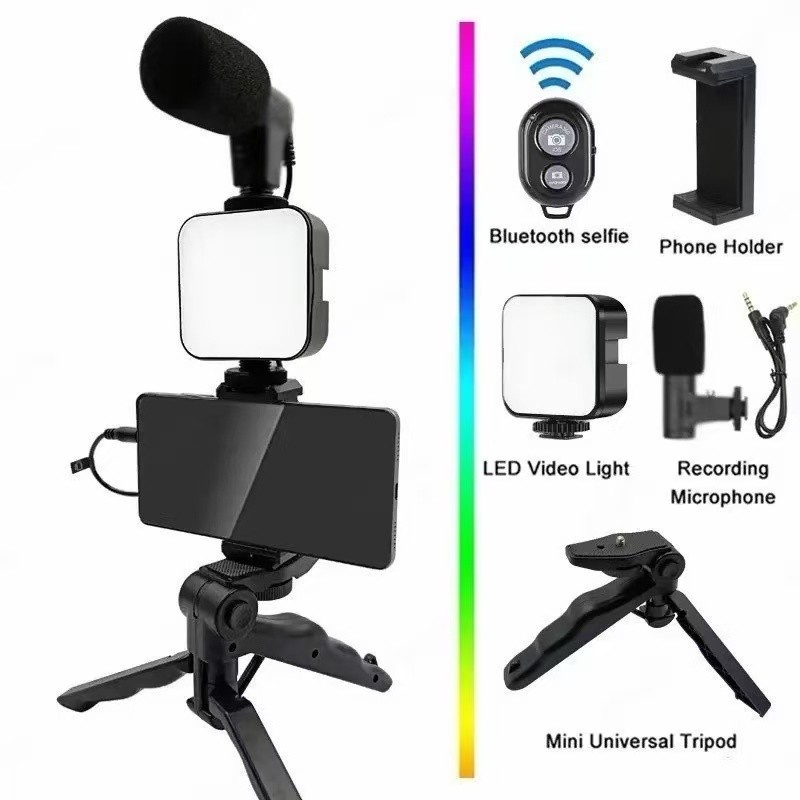 Tripé Estabilizador de Mão para Celular com Microfone Suporte Vídeo Portátil Multifuncional