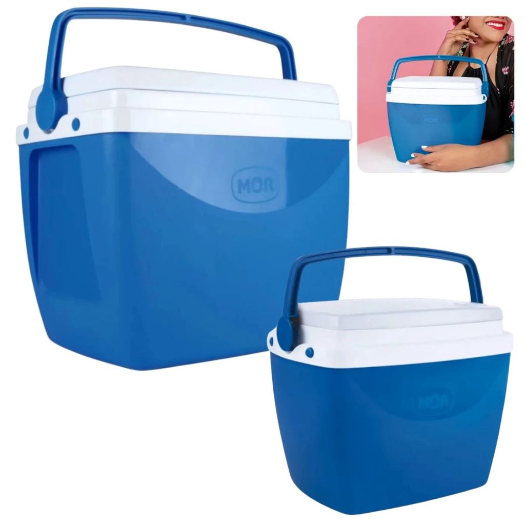 Kit 2 Caixas Térmicas Mor: 6 Litros e 18 Litros Azul com Alça Praia Passeios