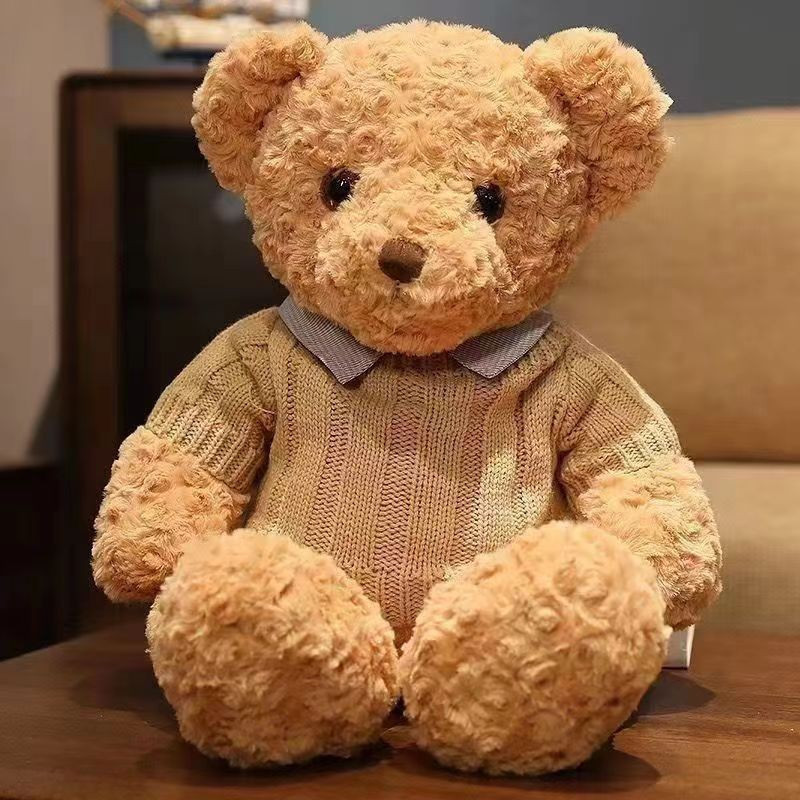 Bonecos de ursinho fofos, usando suéteres, bonecos de urso de pelúcia podem ser vestidas, presentes de aniversário para 