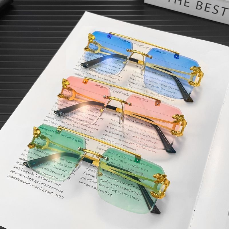 Óculos de sol dominadores com cabeça de leopardo, óculos de sol Anti-fortes e leves, óculos de sol sem moldura exclusivo