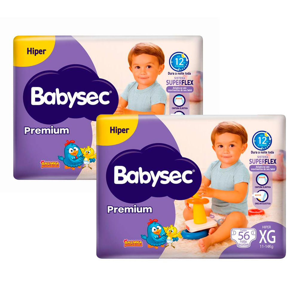 Kit 2 Fralda Infantil Babysec Premium Hiper XG com 56 Unidades