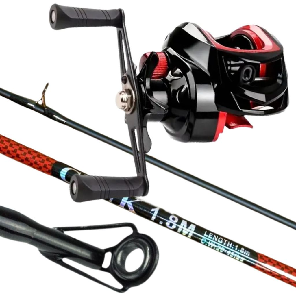 Combo Pesca Carretilha Cmik 19 Rolamentos Anti Reverso + Vara Cmik Carbono 1,80m Resistente 25 Lbs Pronta Entrega