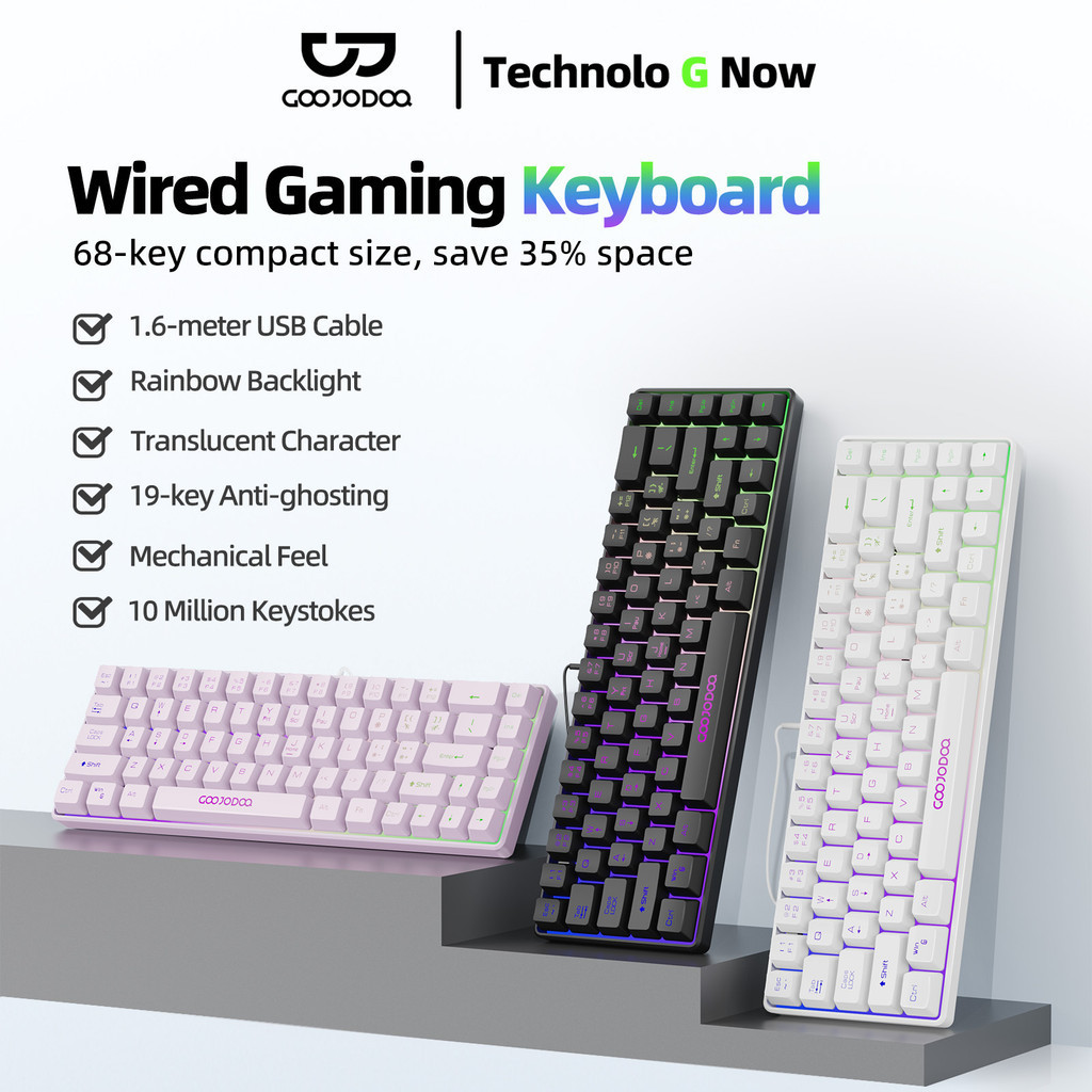 GOOJODOQ Teclado Mecânico Com Fio 68 Teclas Curvo Design RGB Backlighting Controles Personalizados Suporta Vários Sistem