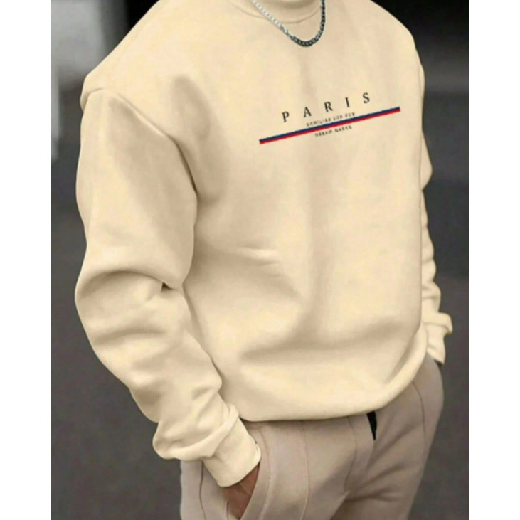 Moletom Gola Careca Adulto Estampa Paris Listra Modinha Gringa Despojado Agasalho Masculino