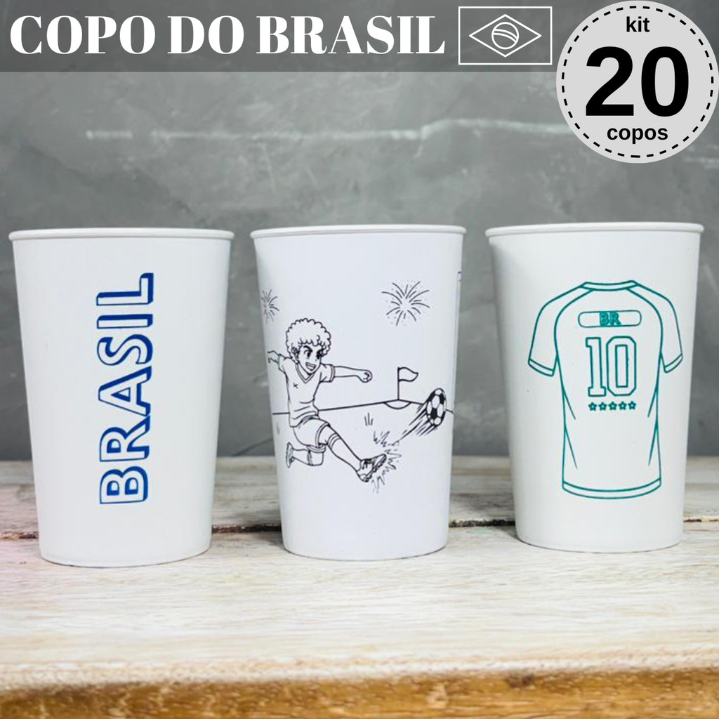 Kit 20 Copos Lembrancinha Para Copa do Mundo 2026 Copo do Brasil Jogo Futebol Copos Verde e Azul