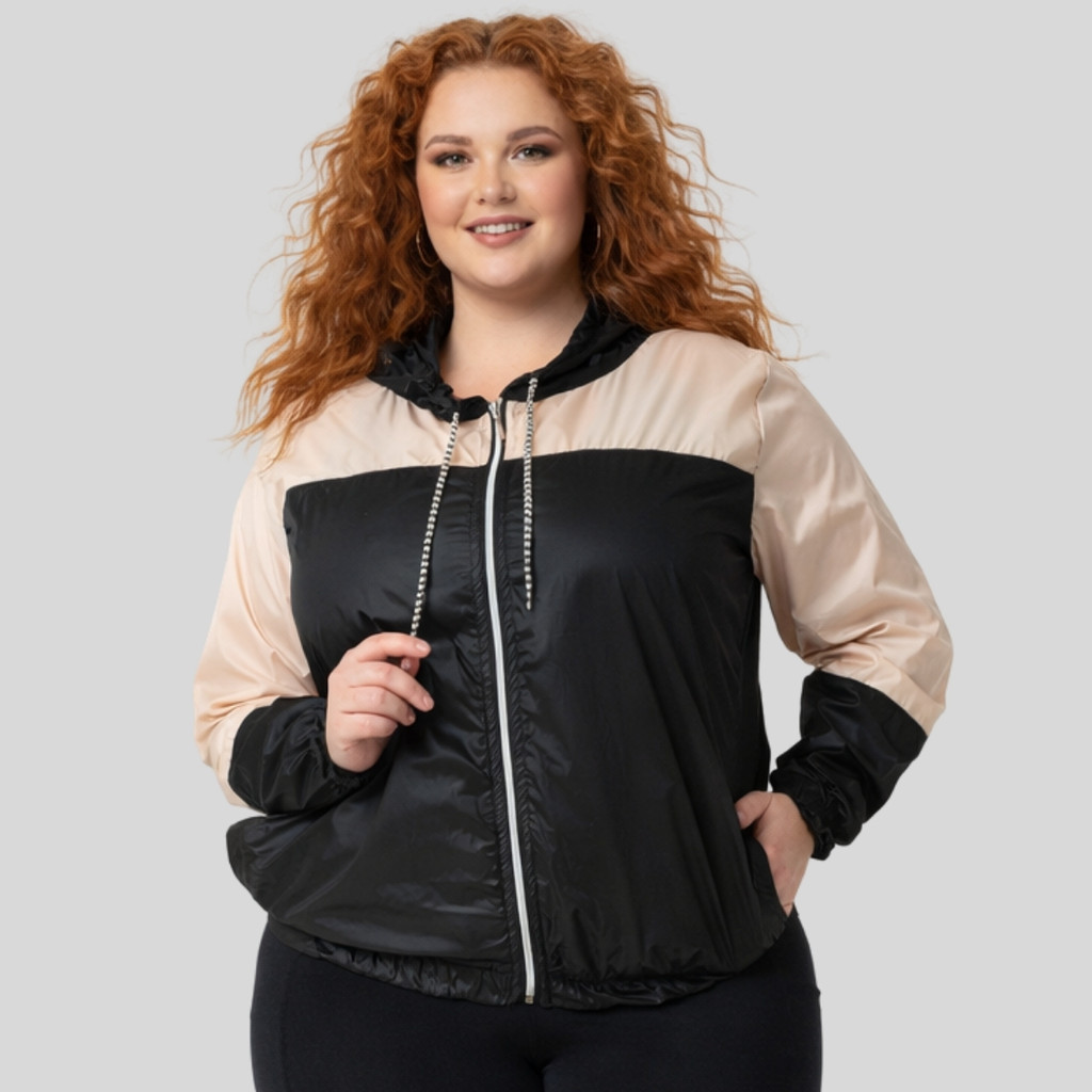 Jaqueta Corta Vento Plus Size Feminina Leve Com Capuz E Zíper Versátil 1184-C6
