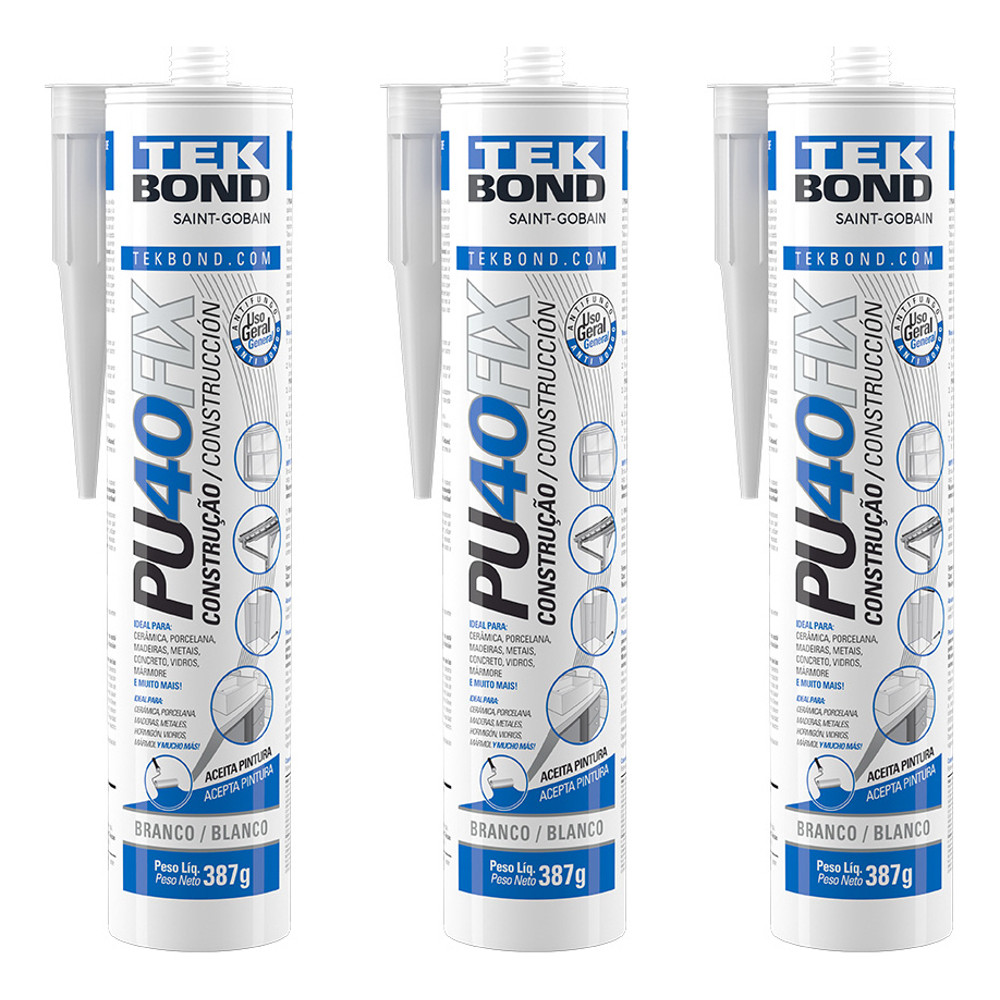 kit 3 silicone pu 40 fix cola tudo construcao calhas branco tek bond alta aderencia