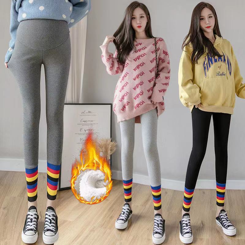 Maternidade roupas de inverno Casual cor tira costura tornozelo-leggings período gravidez leggings outono inverno exteri