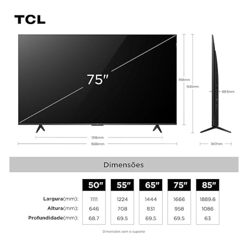 Smart TV TCL 75" 4K UHD QLED TV AiPQ Google Assistente 3 HDMI — imagem 2 de 2