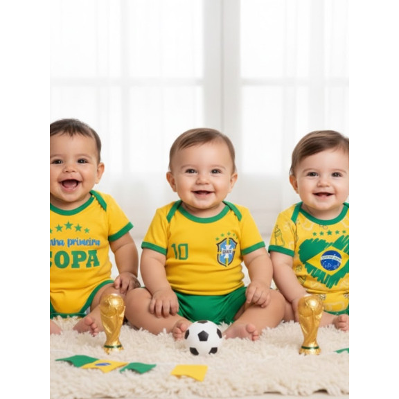 Body Infantil Bebe Brasil Temático Mêsversario Copa do Mundo - Seleção Brasileira - Copa do Mundo - Promoção