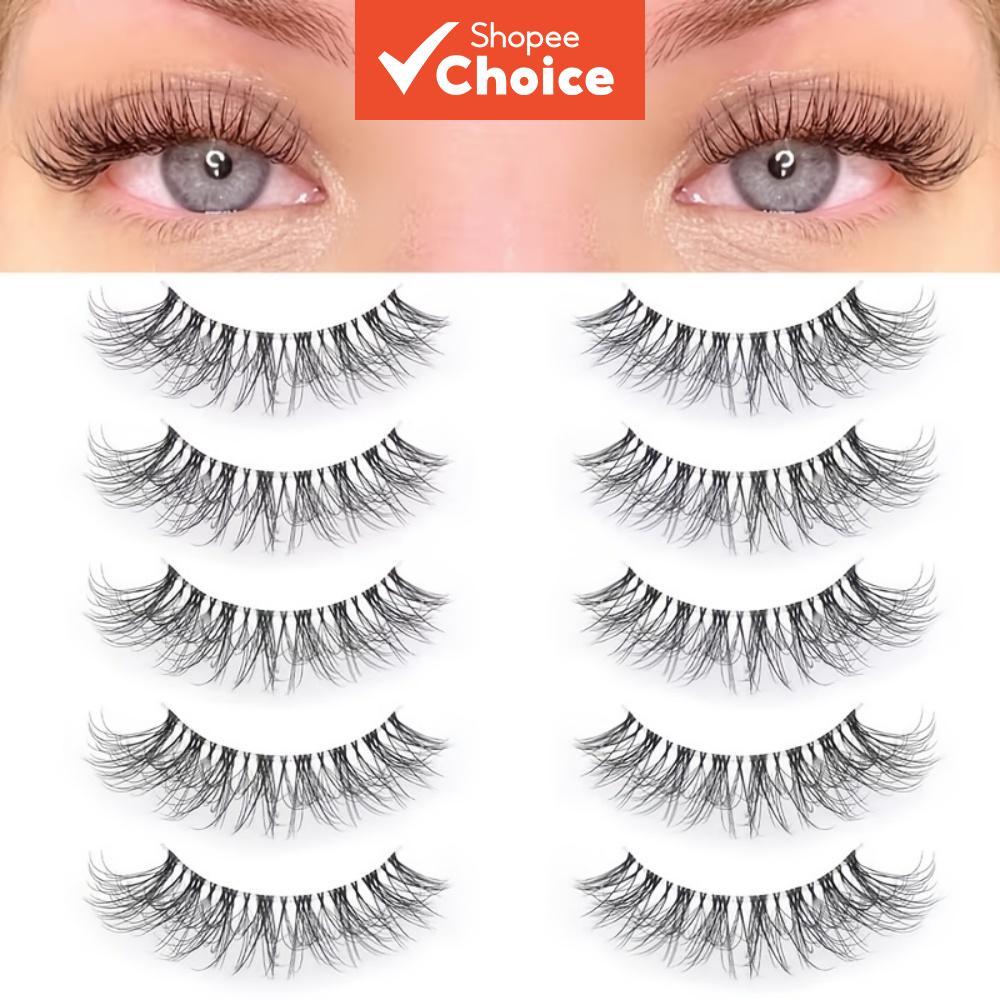 5 Pares De Cílios De Olho De Gato : Faixa Transparente D Curl 10-18mm , Volume Natural 3D , Vison Falso Macio Para Maqui