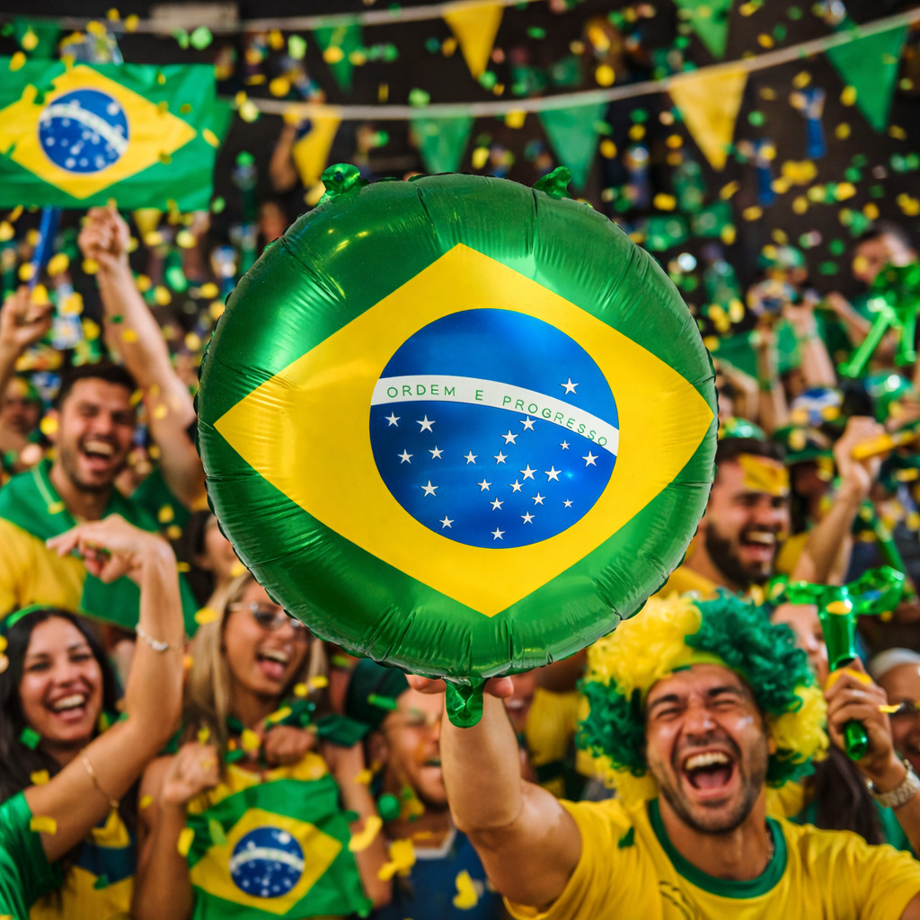 Kit 10 Balões Metalizados Brasil Copa do Mundo – 45cm – Decoração Festa Envio Imediato