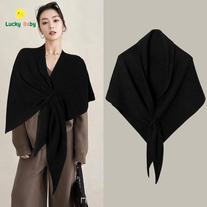 [Luckybaby-t] Inverno Feminino Xale Envolve Cardigan Capa Mistura De Lã Triângulo Cachecol Thiened Com Malha Ombro Quent