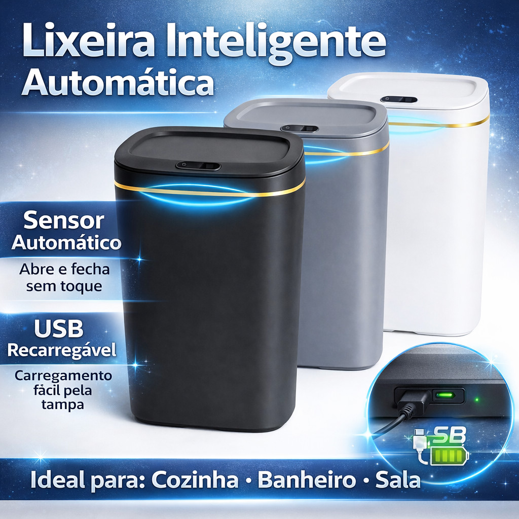 FUSHANG Lixeira Inteligente Automática Sensor Sem Toque Recarregável USB Cozinha Banheiro Lixo Inteligente