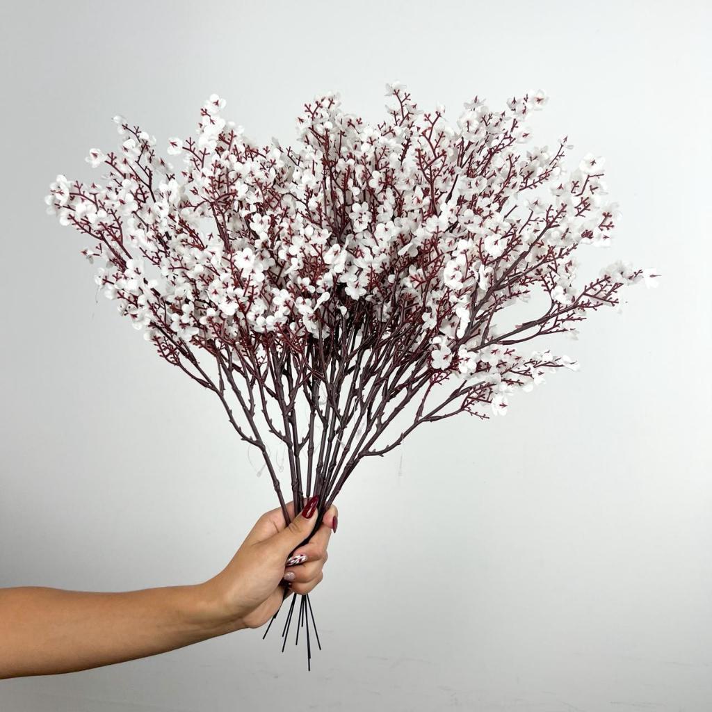 5 Hastes De Flor Branca Artificial Cerejeira Mosquitinho Para Decoração Montagem de Arranjos - A-503 Branca