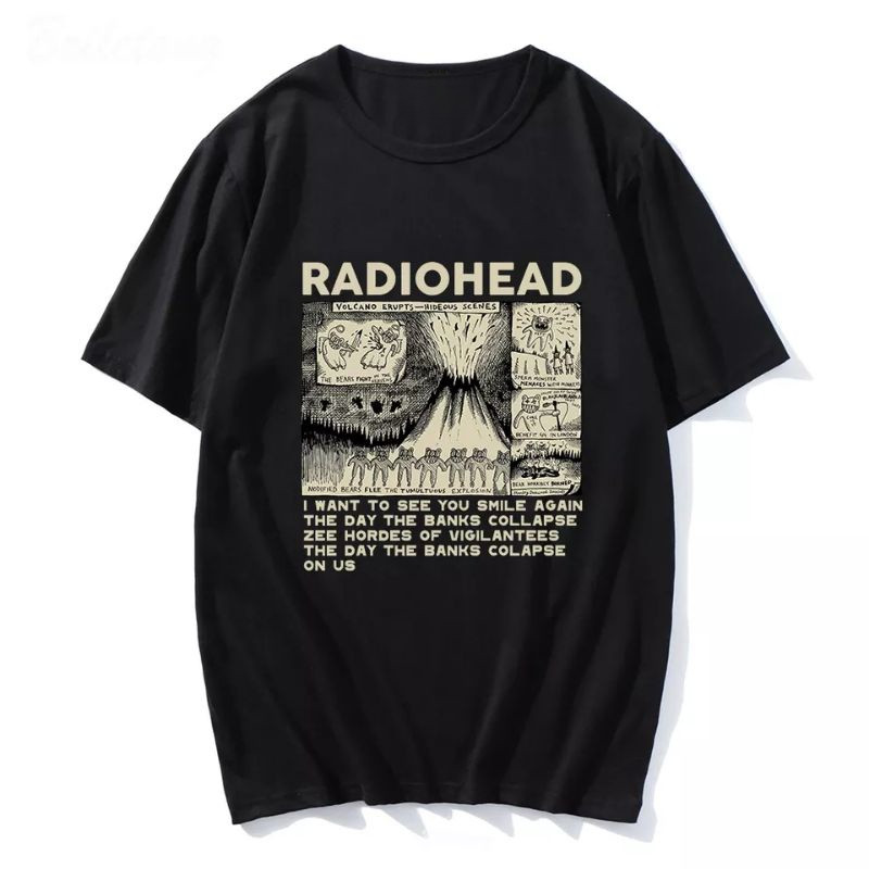 [Camiseta Premium em Algodão Puro]BOW Camiseta RadioHead Colapso Anime Rock Malha Algodão